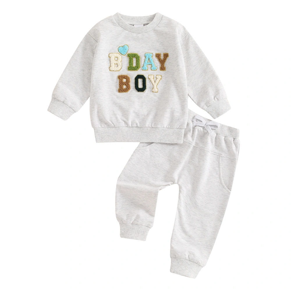 Toddler Boy Birthday Outfit, Embroidery Sweatshirt Elastic Waist Pants