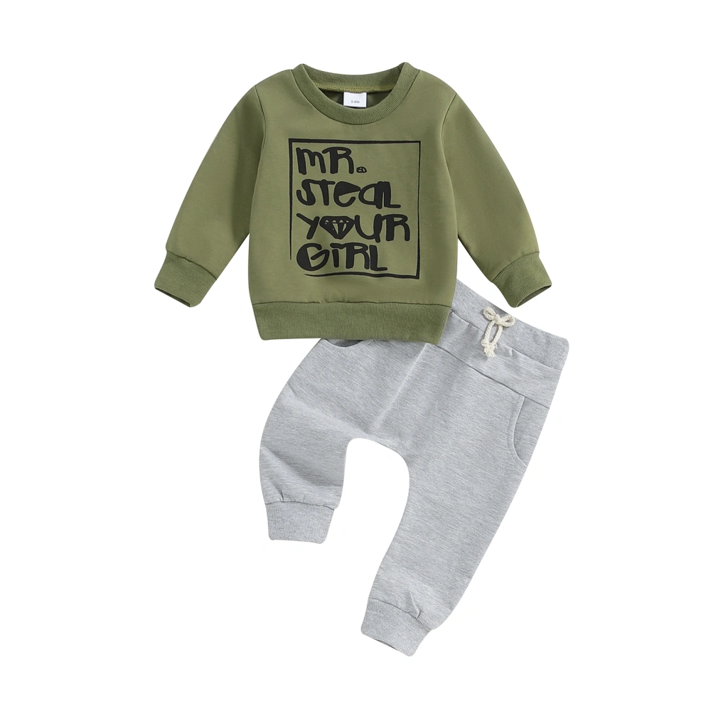 Toddler Fall Clothes Letter Long Sleeve Pullover Solid Color Pants