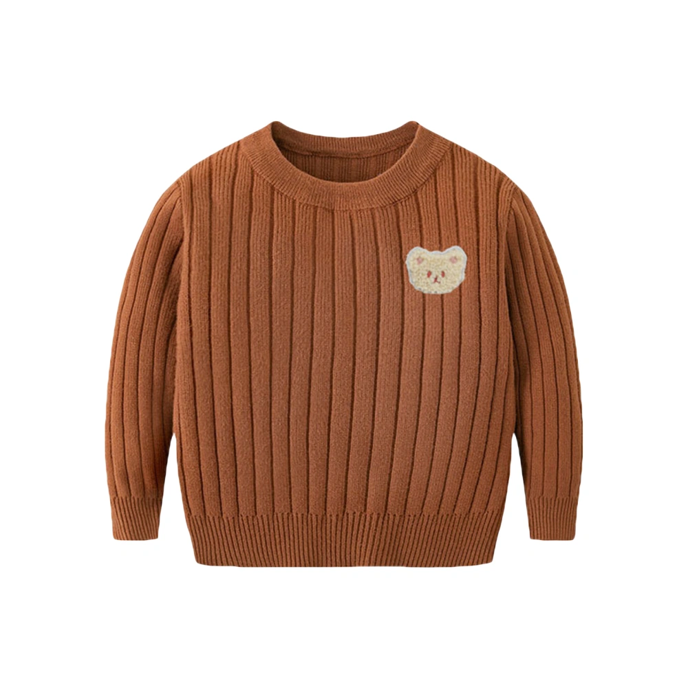 Kid Boy Girl Ribbed Sweater Bear Embroidery Long Sleeve Pullover Tops