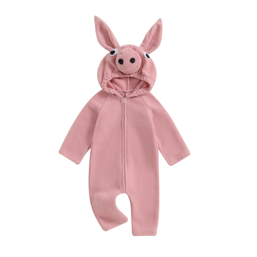 Baby Boy Girl Hooded Romper Long Sleeve Full Length Zipper Pig Costume