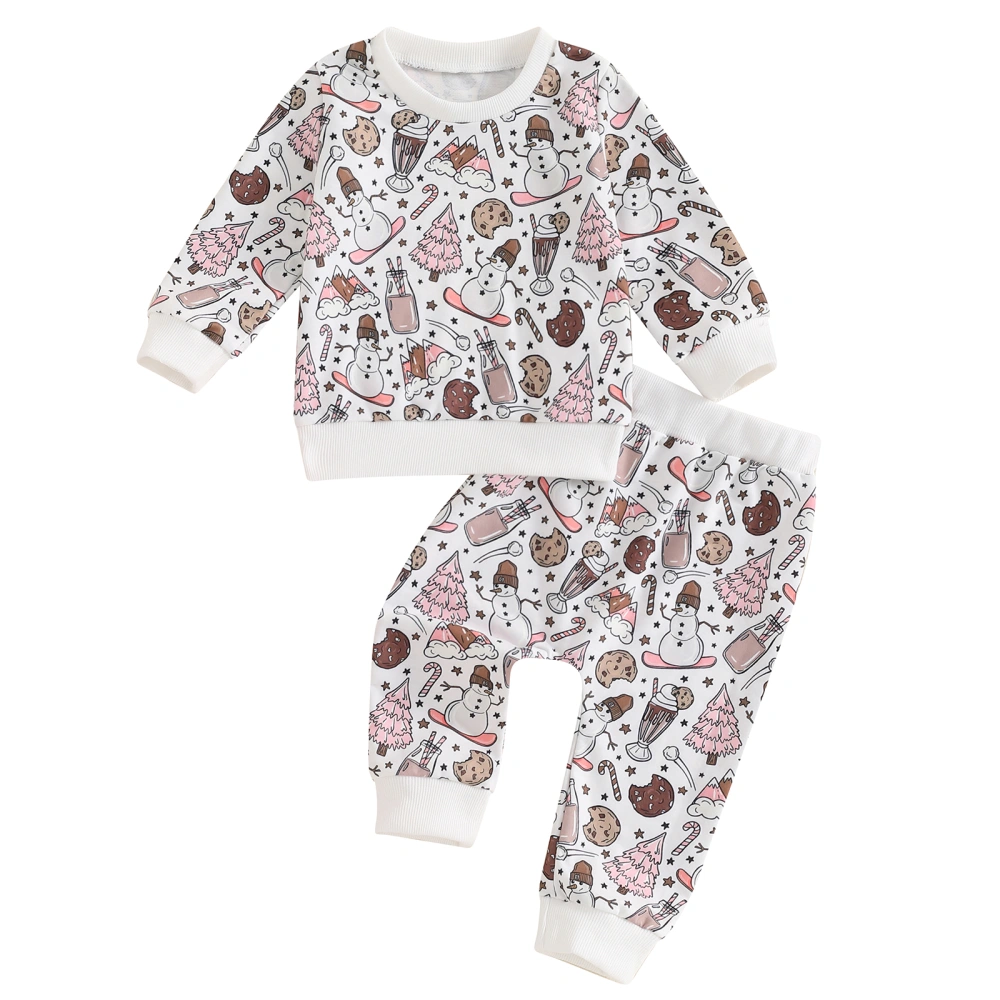 Baby 2Pcs Christmas Outfits Cartoon Pattern Tops and Pants Set