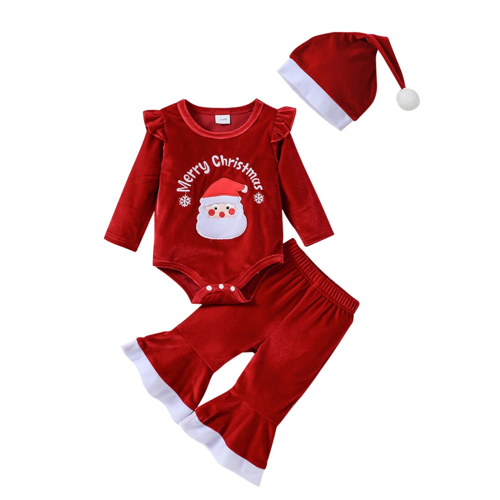 Baby Girl Christmas Outfits Santa Embroidered Romper Pants Hat