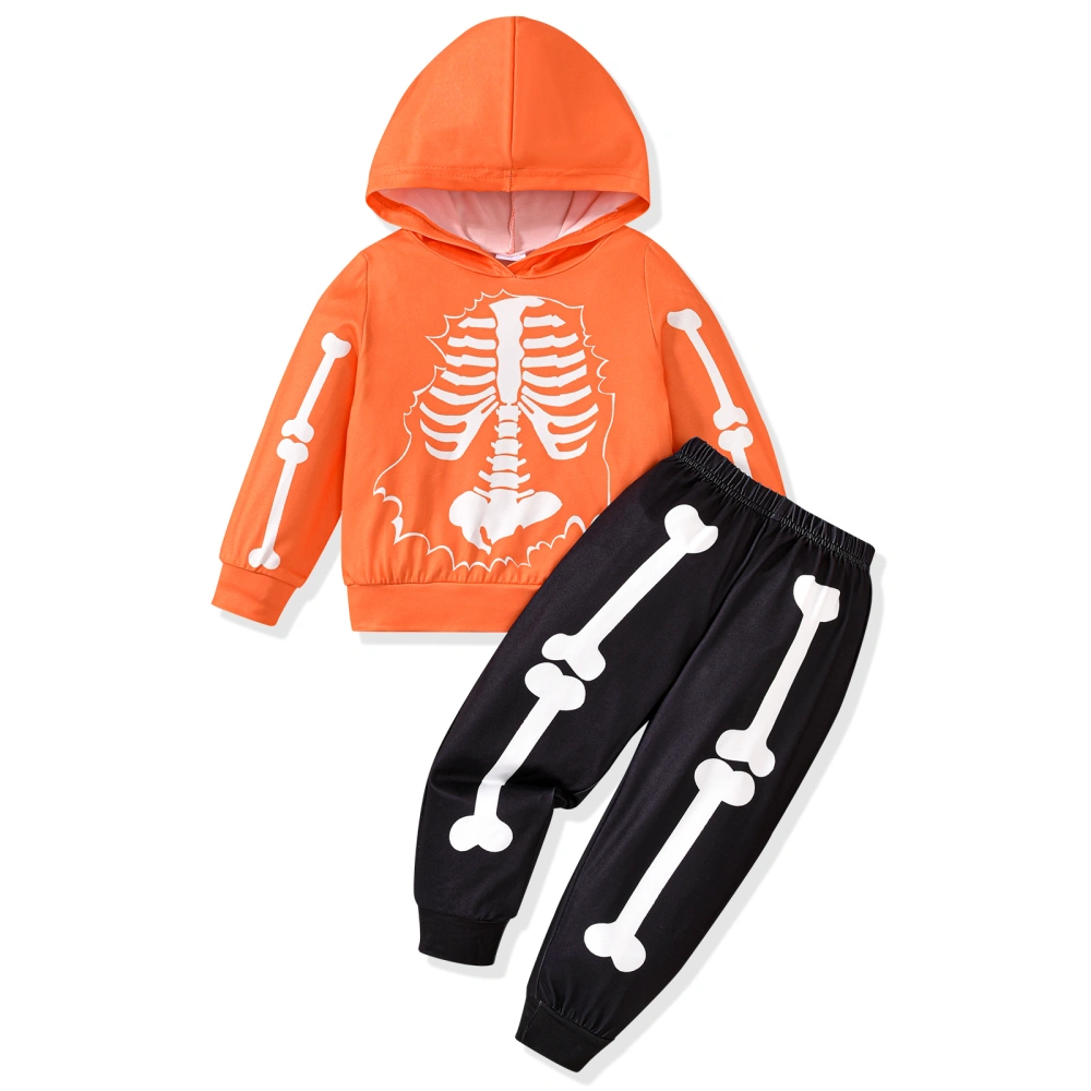 Boy Halloween Outfits Skeleton Print Long Sleeve Hood Sweatshirt Pants