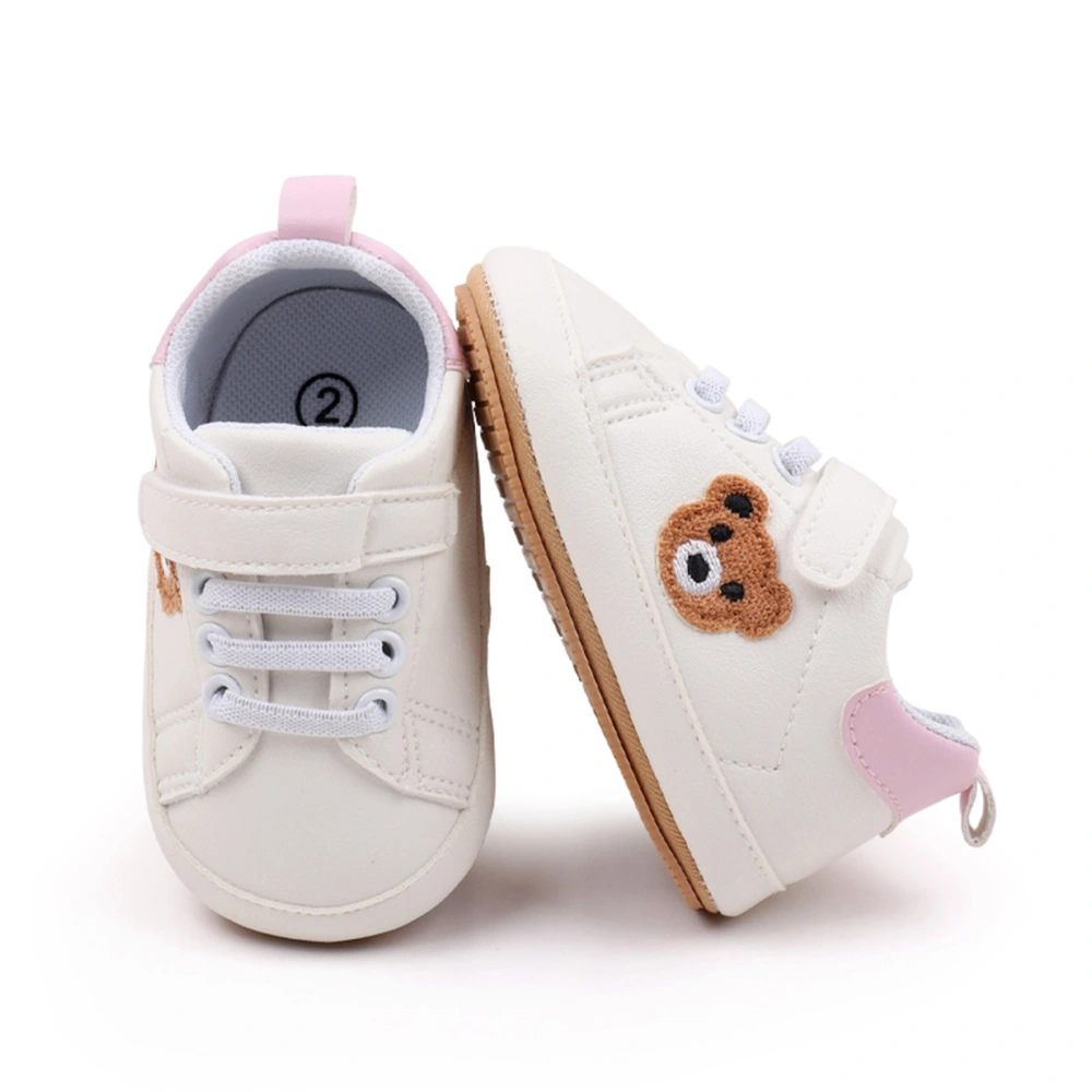 Baby Girl Boy Walking Shoes Bear Patch Tie-Up Rubber Sole Shoes