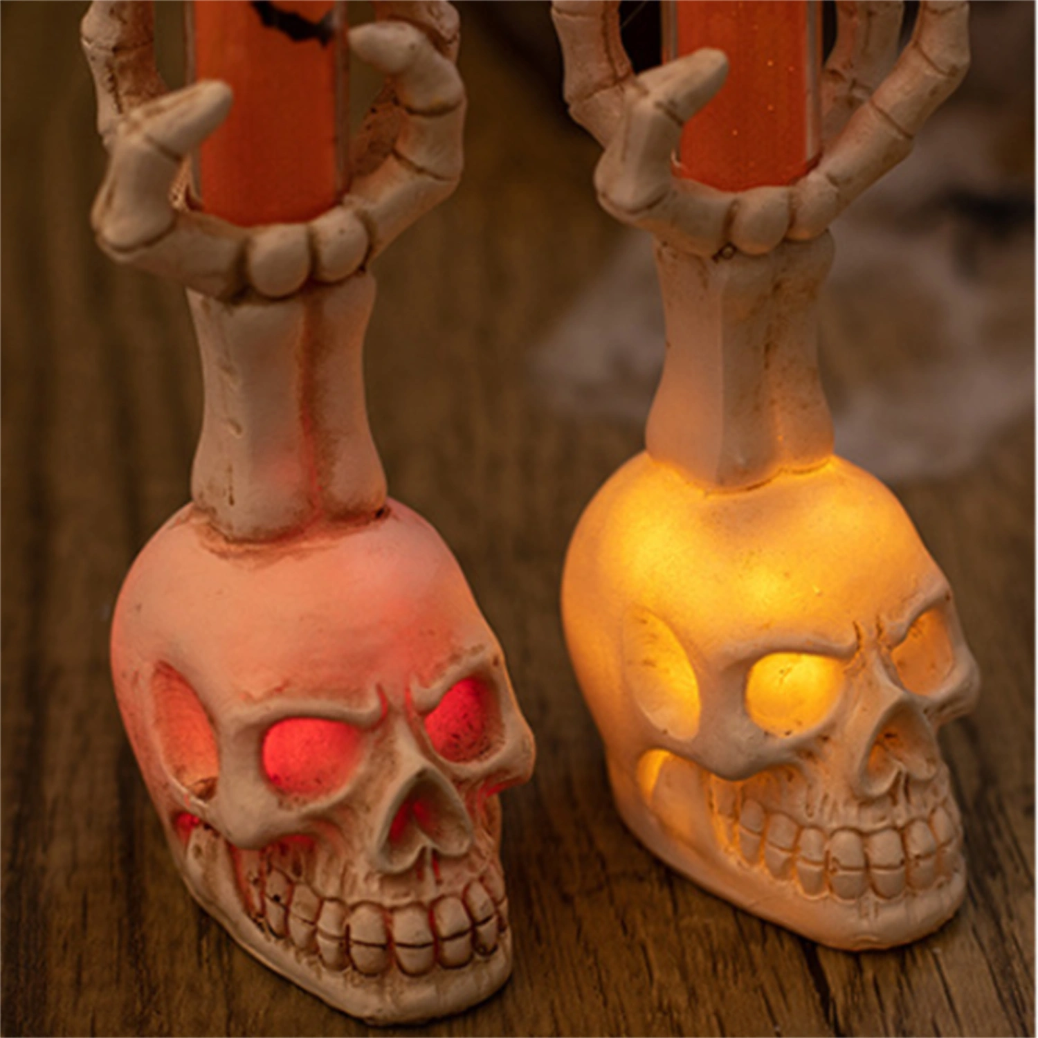 Halloween Skull Candle Lights Candlestick with Flameless LED Candles