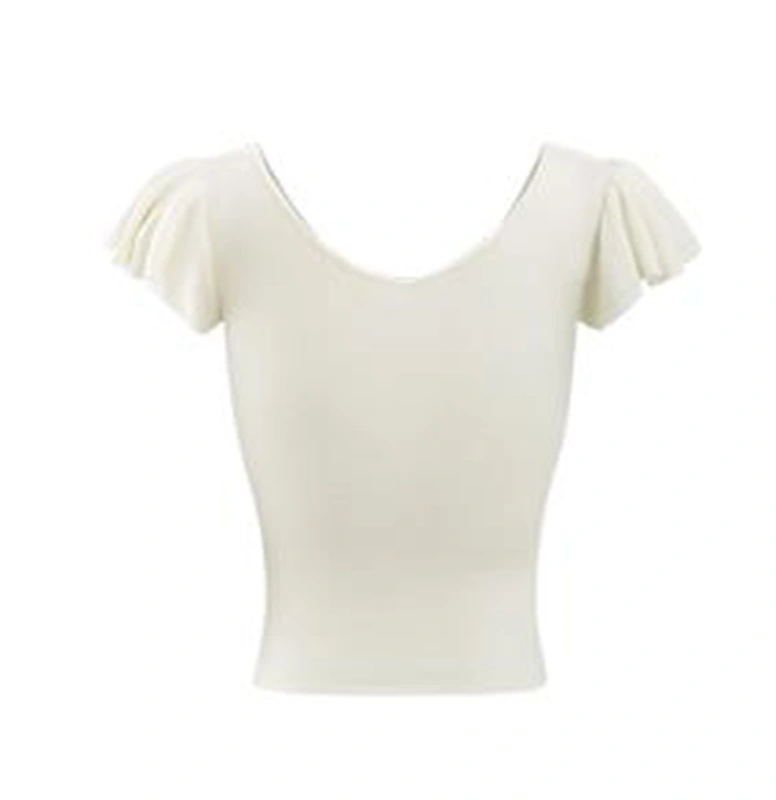 Women Knit T-Shirts Solid Color Flutter Sleeve Slim Fit Crop Tops