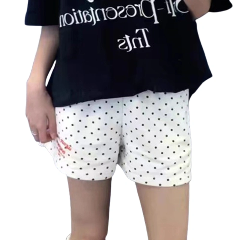 Women Summer Shorts Dot Print Letter Embroidery Elastic Short Pants