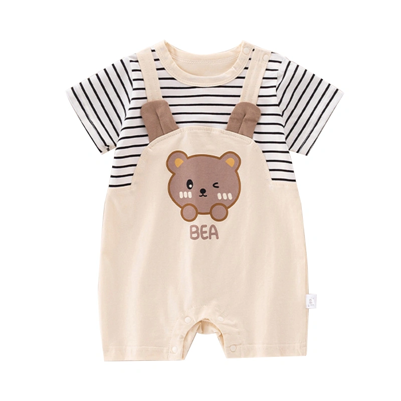 Baby Summer Short Sleeve Romper Bear Striped Print Newborn Jumpsuit