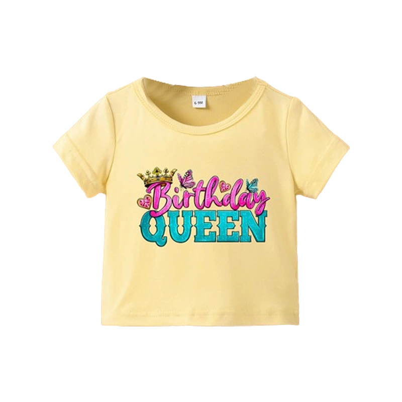 Kids Girl T-Shirt Cute Birthday Outfit Letter Print Short Sleeve Tops