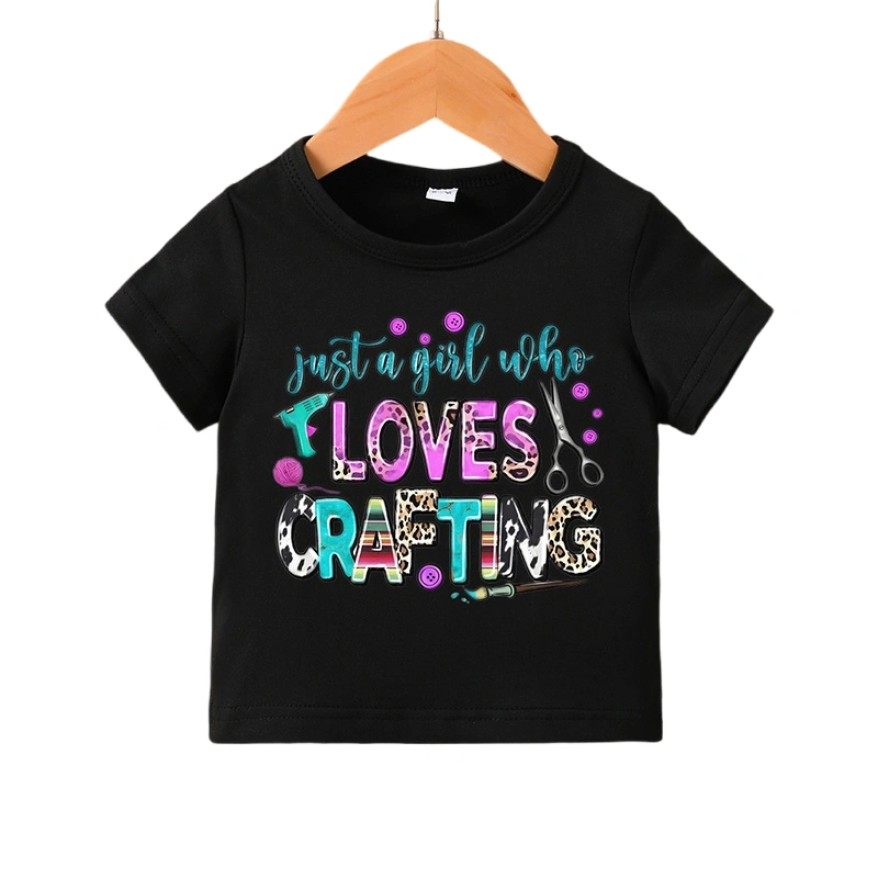 Baby Girls T-shirt, Short Sleeve Crew Neck Letters Print Summer Tops