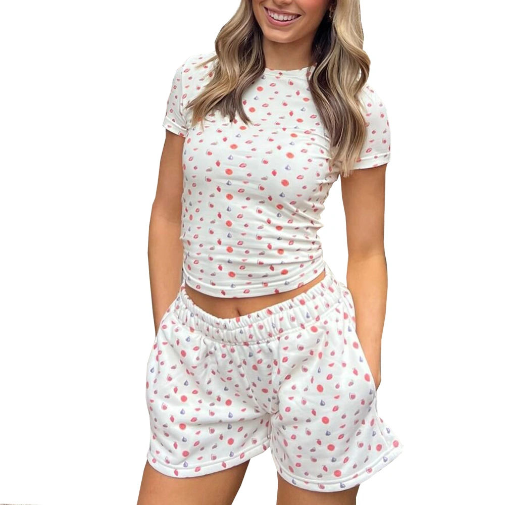 Womens Lounge Outfit, Floral Short Sleeve T-Shirt Shorts with Pockets