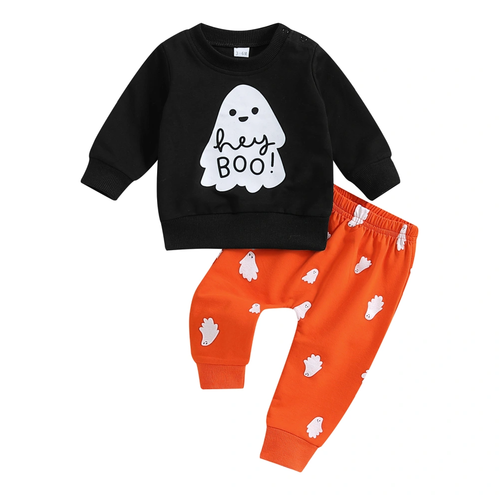 Boy Fall Halloween Outfit Ghost Print Sweatshirt and Elastic Pants