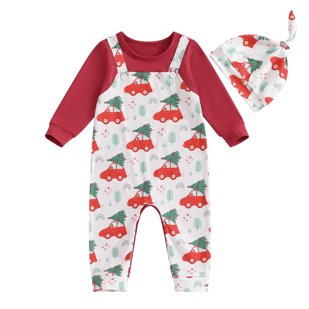 Baby Christmas Jumpsuit Christmas Tree Car Print Romper with Hat