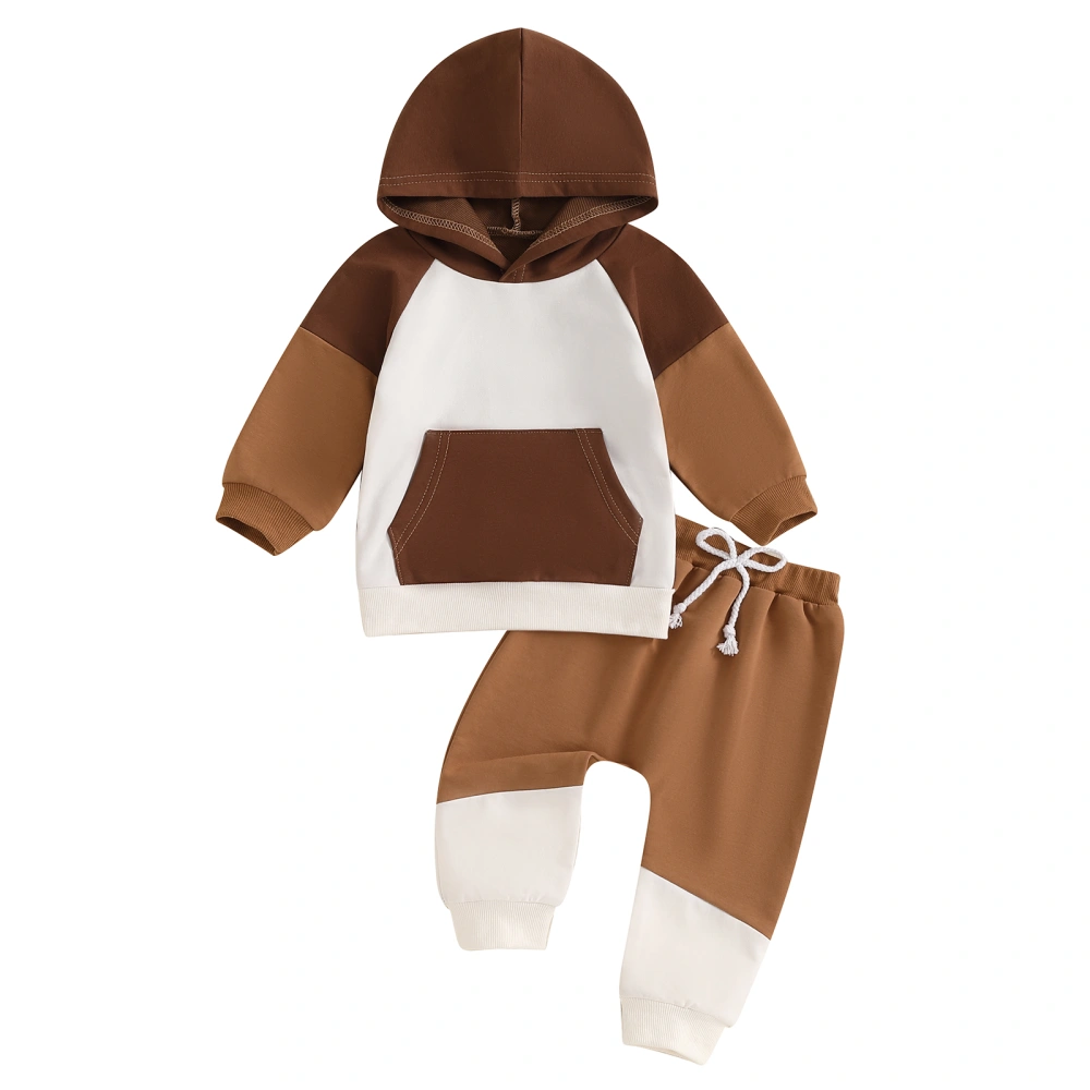 Boy 2PCS Outfit Sets Contrast Color Hooded Tops Drawstring Pants Sets