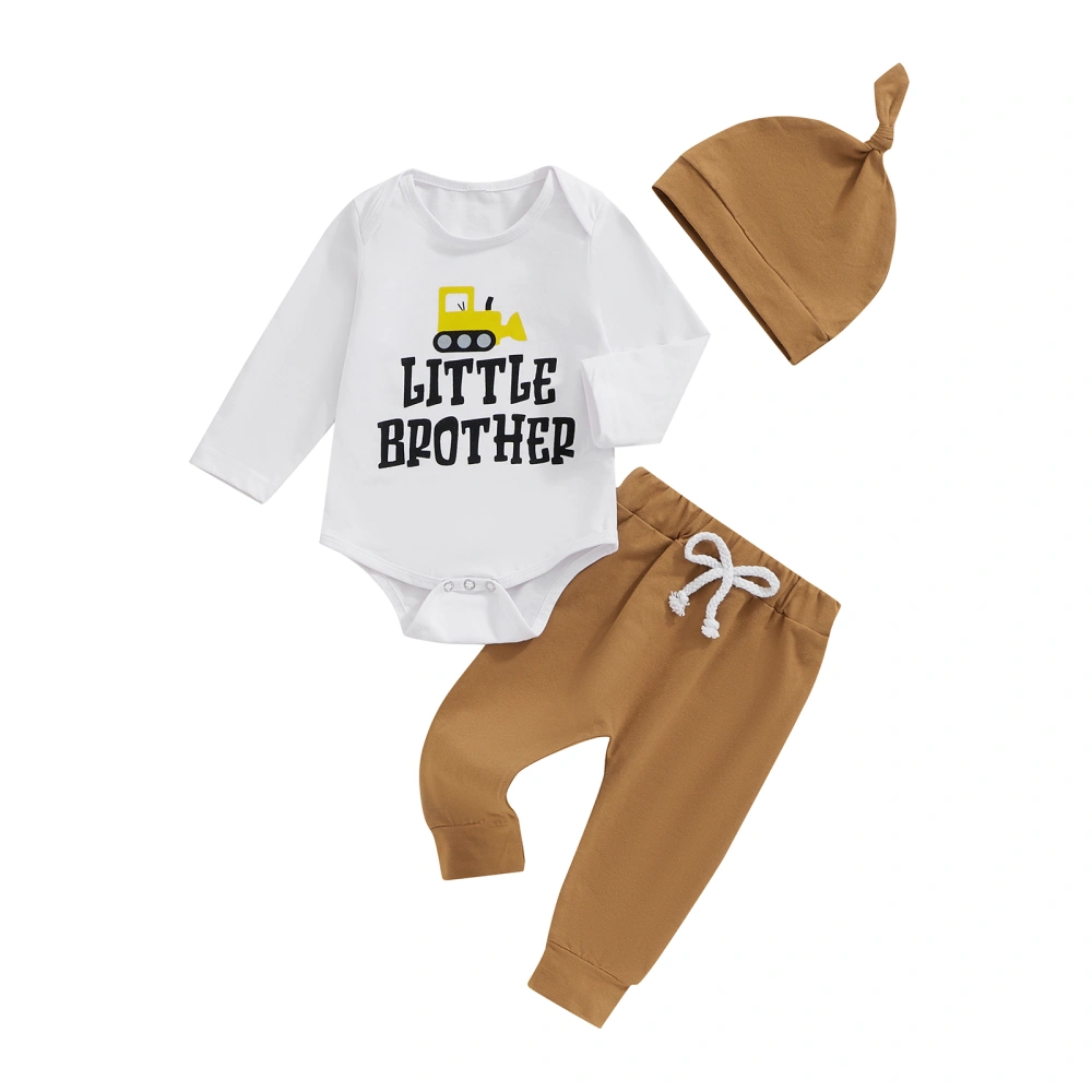 Boys 3PCS Sets Letter Excavator Print Romper Solid Color Pants Hat