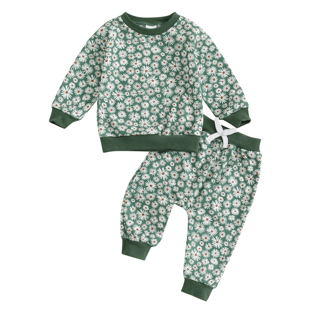 Toddler Girl Fall Outfits Floral Print Sweatshirts and Long Pants