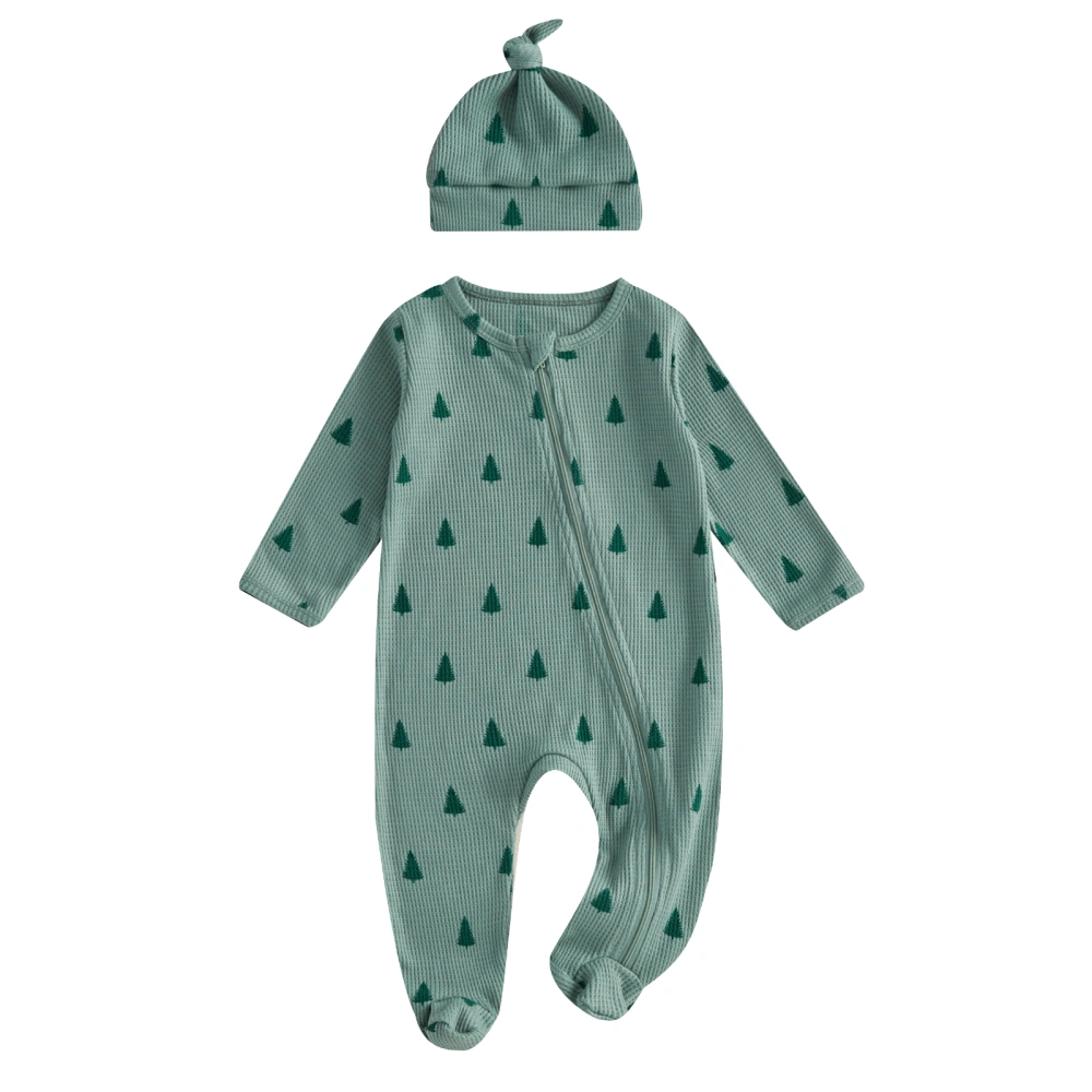 Baby Girl Boy Christmas Outfit, Tree Long Sleeve Footed Romper Hat