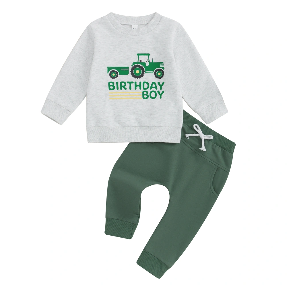 Baby Boy 2Pcs Birthday Outfits Truck Letter Print Sweatshirt + Pants