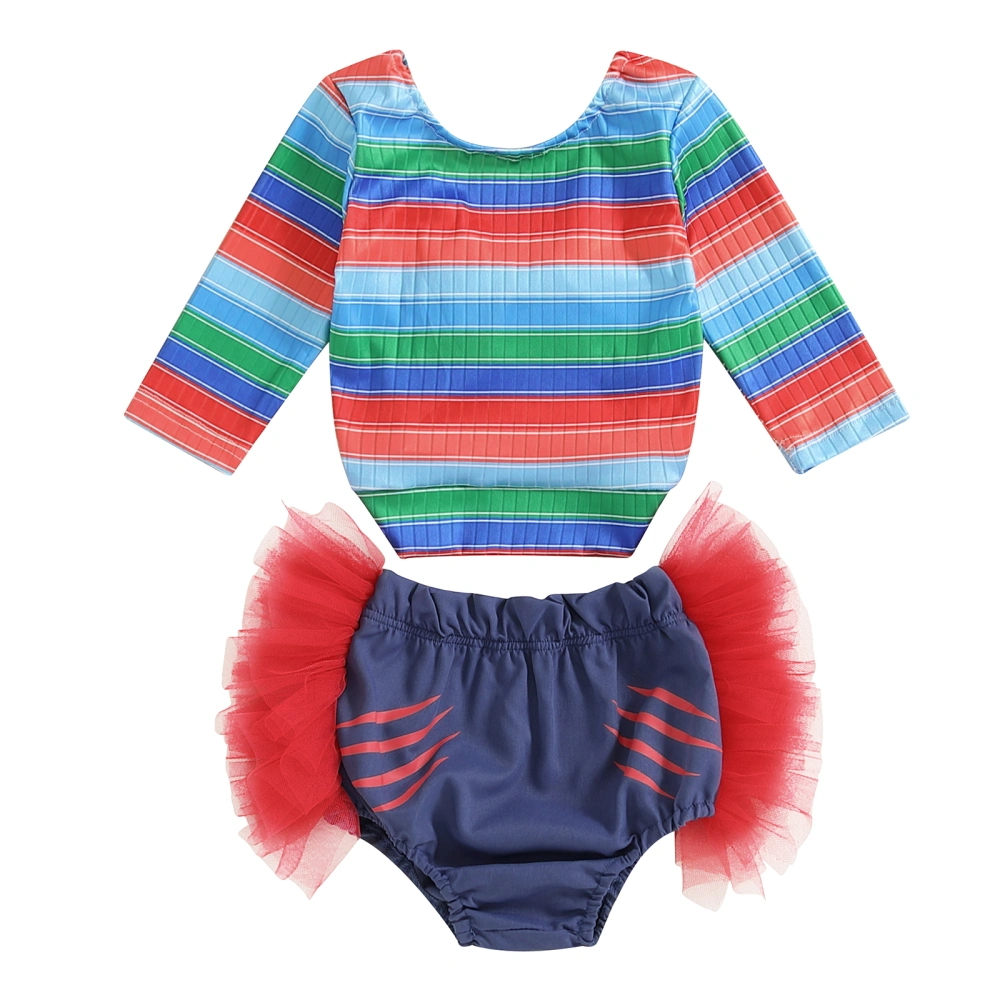 Girls Halloween 2PCS Sets Long Sleeve Bow Striped Tops PP Shorts