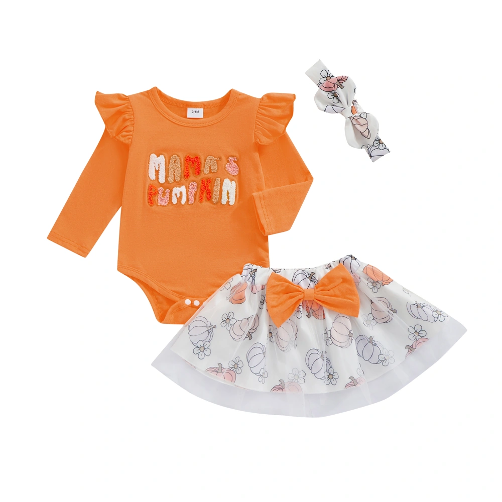 Baby Girls Halloween Outfit Long Sleeve Romper and Skirt Headband