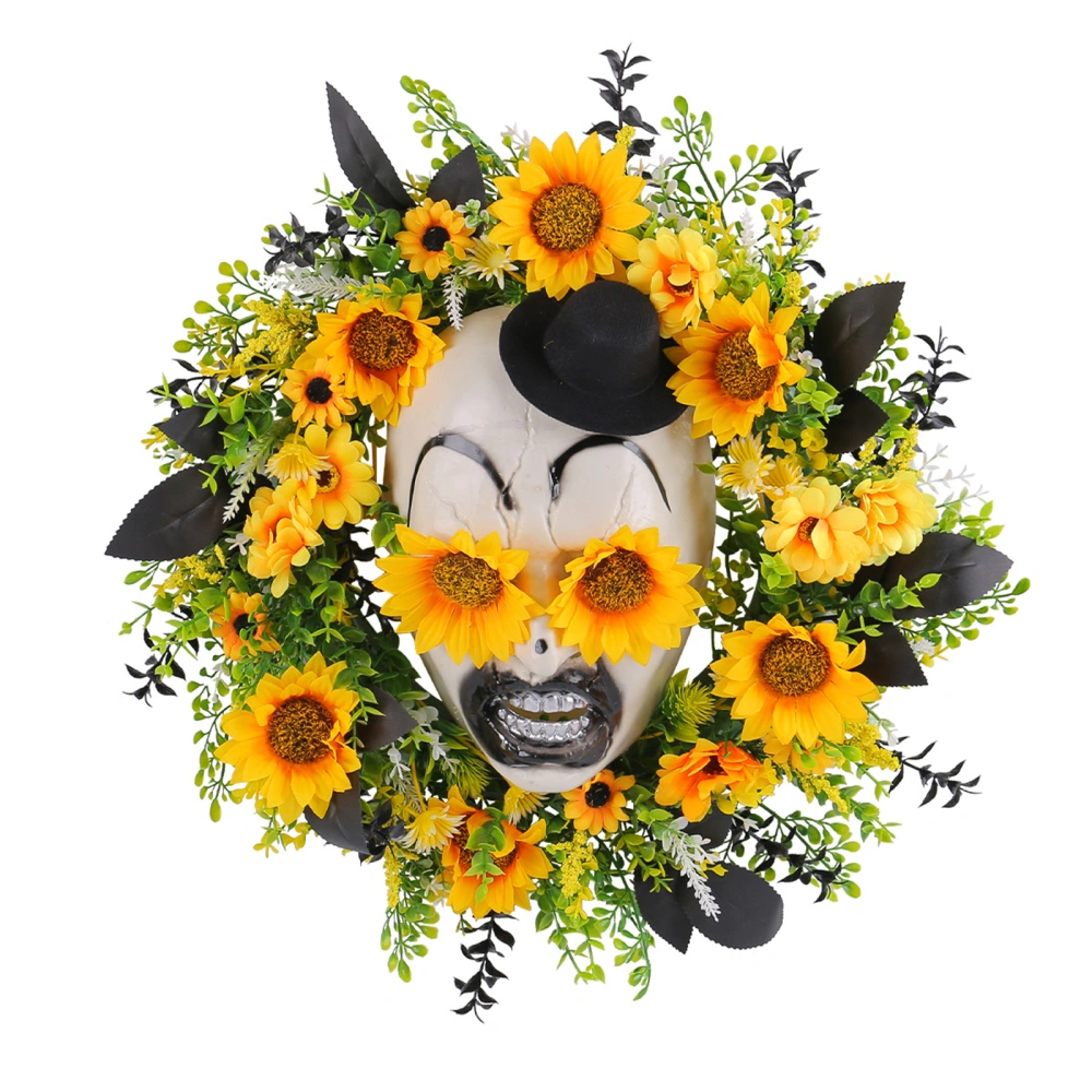 Sunflower Wreath Ghost Face Fake Sunflower Hanging Decor for Front Door