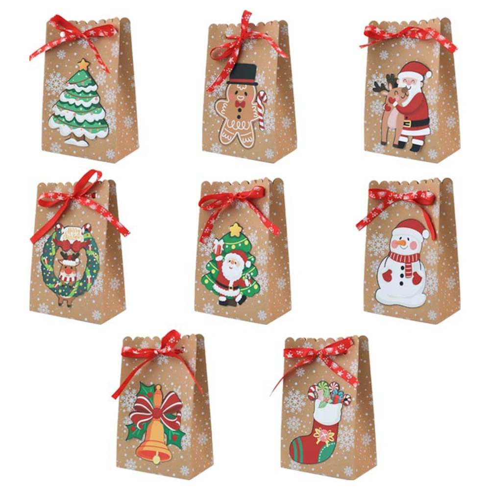 24 Pcs Christmas Candy Bags, Bow Santa Claus Print Kraft Bags