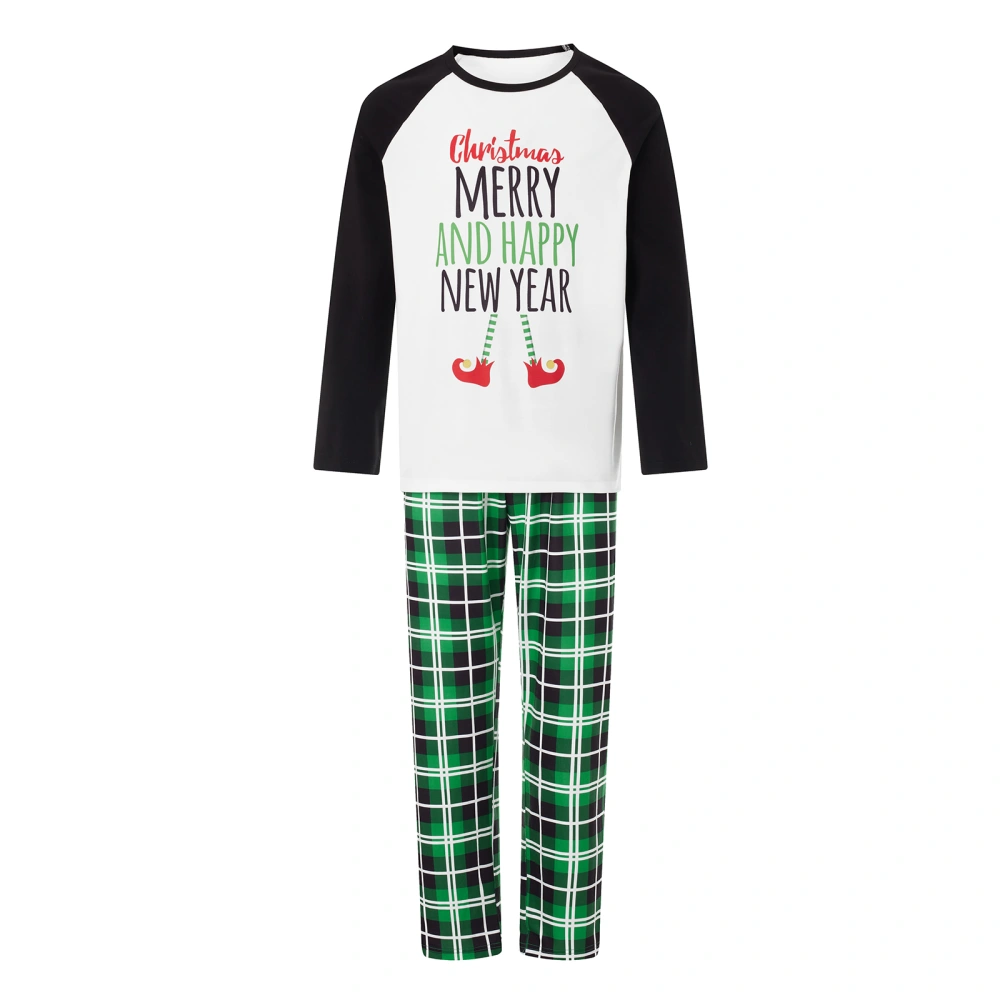 Christmas Matching Pajamas Letter Print Shirt and Elastic Plaid Pants