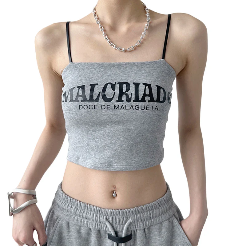 Women Crop Camisoles Letter Print Chest Padded Tank Tops Vests