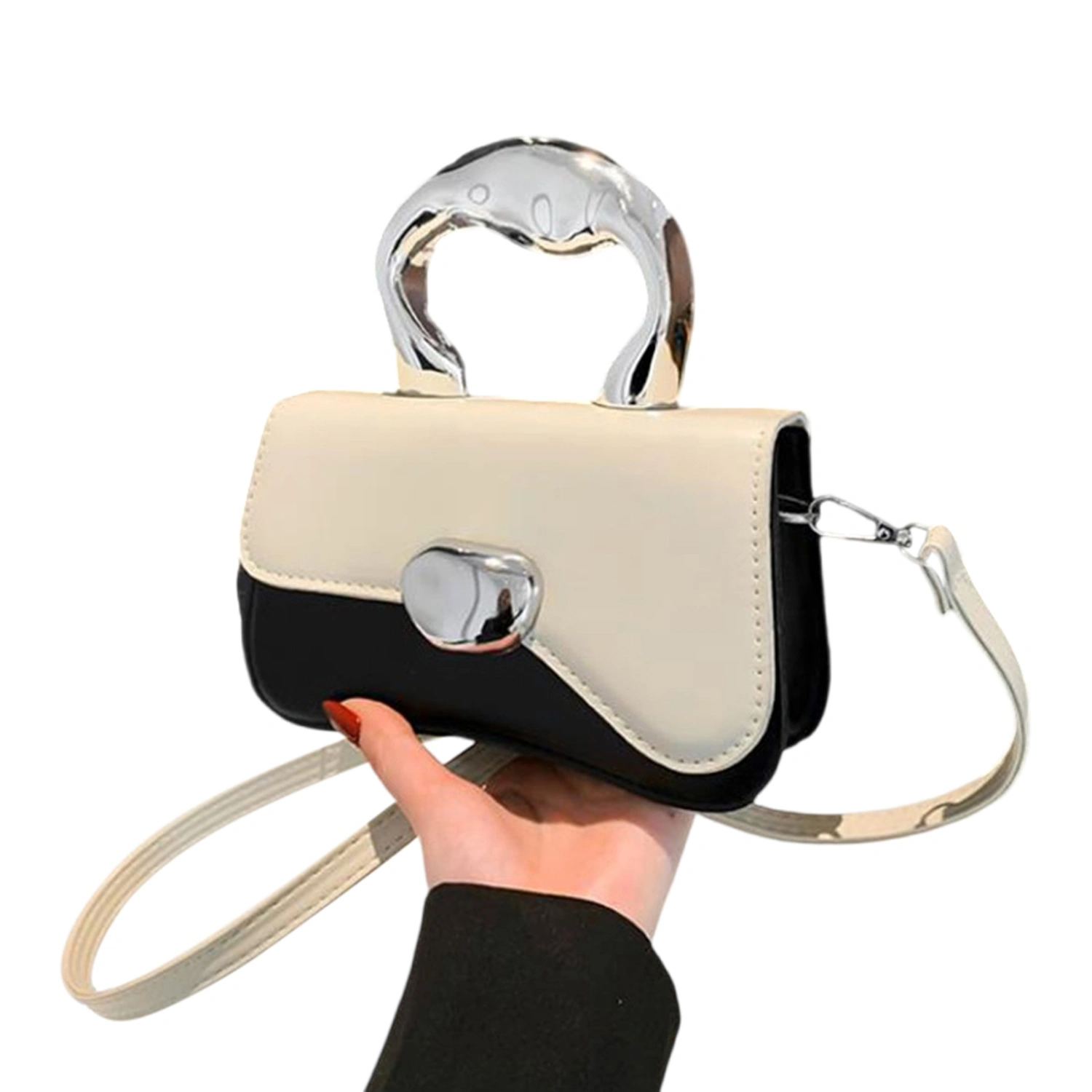 Women Crossbody Bag Detatchable Shoulder Strap Contrast Color Handbag