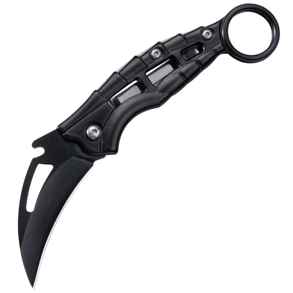 Pocket Knife, Stainless Steel Foldable Outdoor Tool with Finger Ring