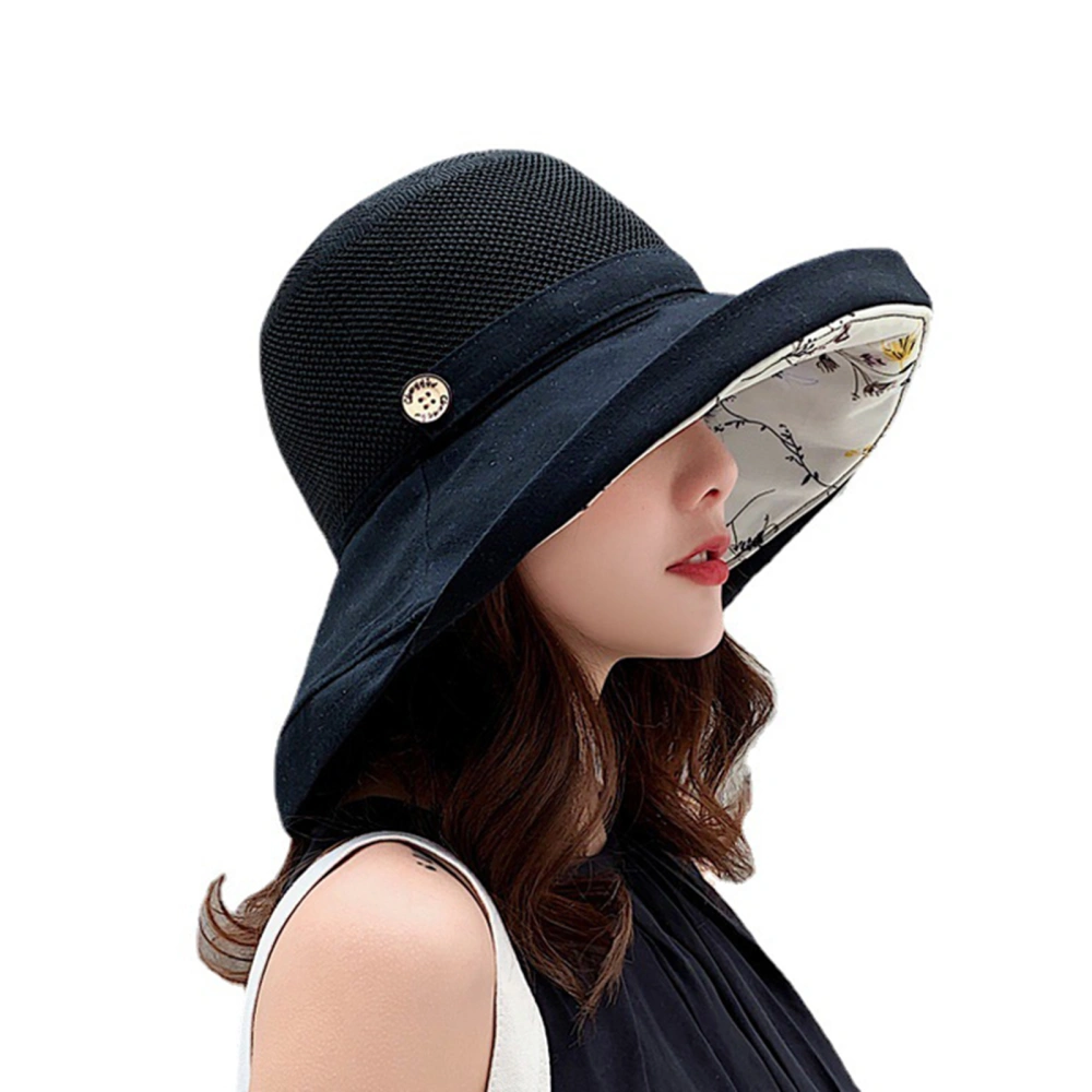 Women Bucket Hat, Fine Mesh Wide Brim Flower Print Sun Visor Hat