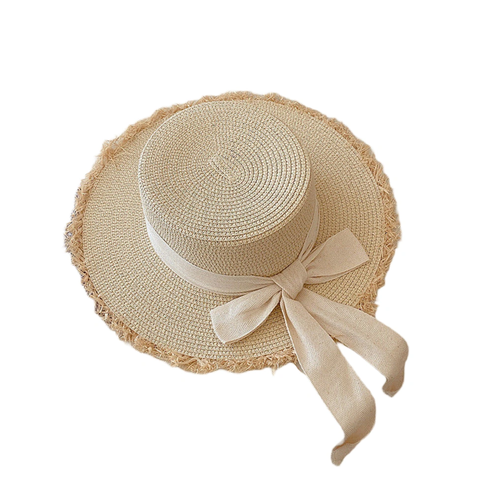 Women Summer Straw Hat Bucket Cap Big Bowknot Beach Bucket Hats