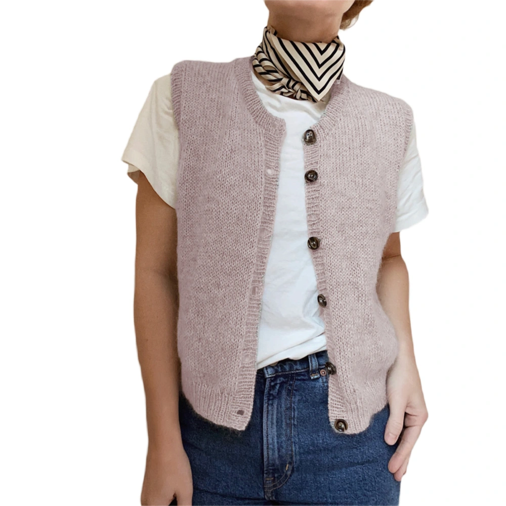 Women Knit Sweater Vests Solid Color Buttons Sleeveless Pullovers