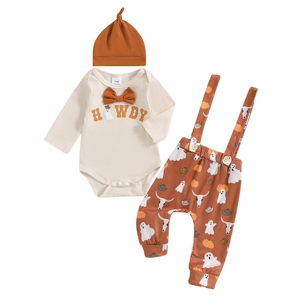 Baby Boy Halloween Outfit Long Sleeve Romper Ghost Suspender Pants Hat