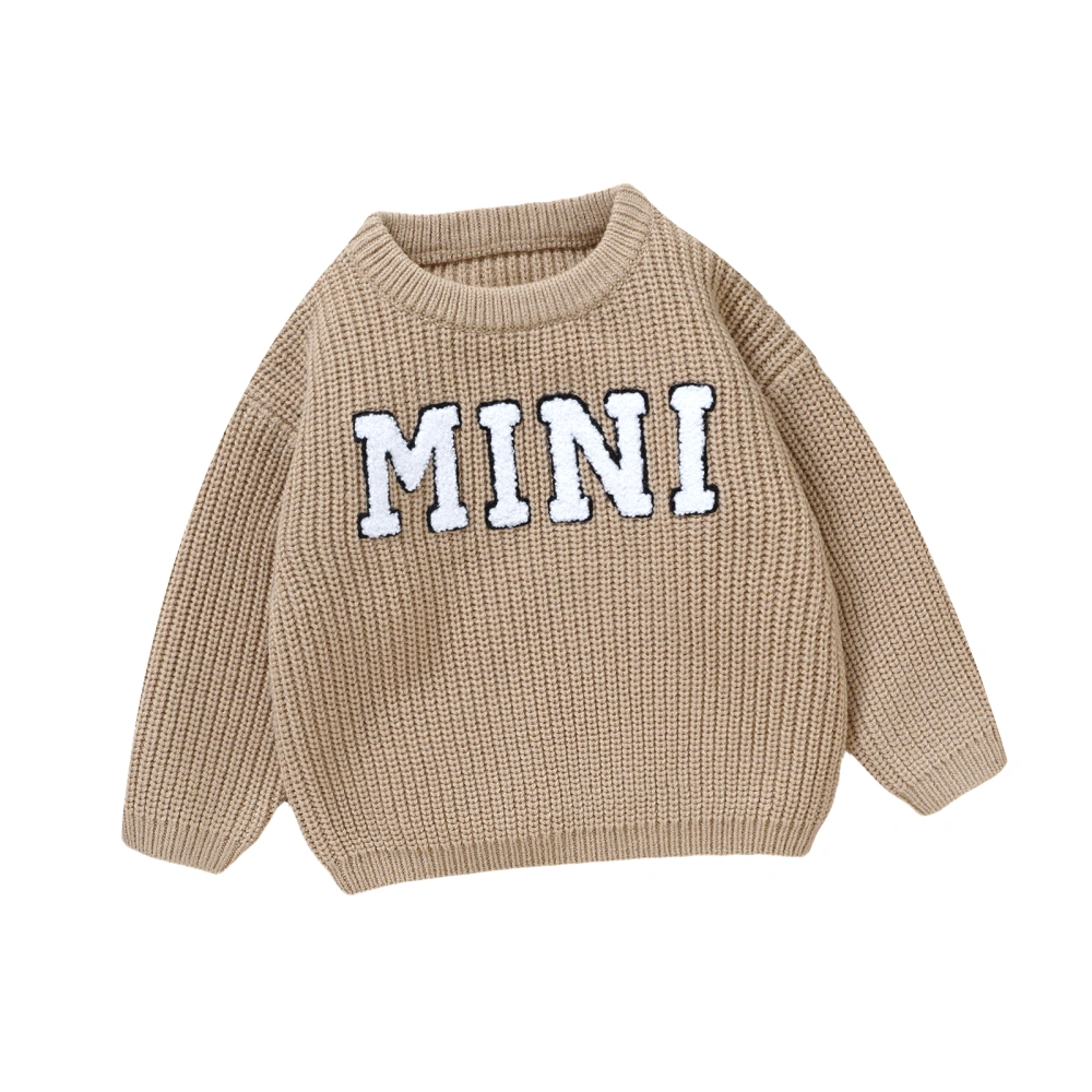 Baby Knit Sweaters Long Sleeve Round Neck Letter Embroidery Pullover