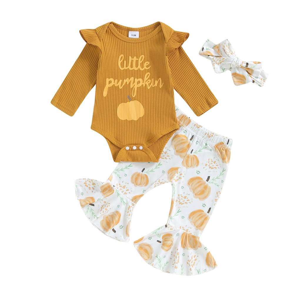 Girls Fall Outfits Letter Print Romper and Pumpkin Pants Headband