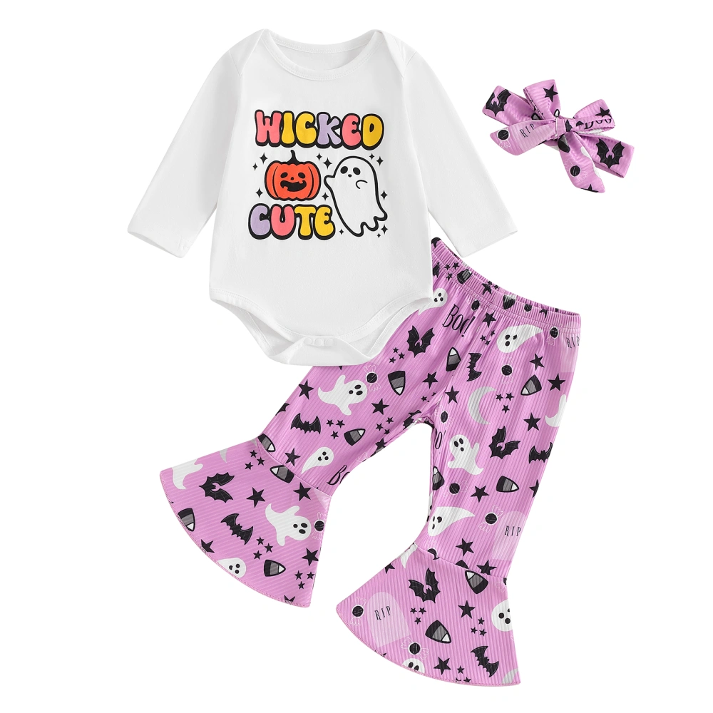 Baby Girl Halloween Outfits Romper + Ghost Bell Bottoms + Headband