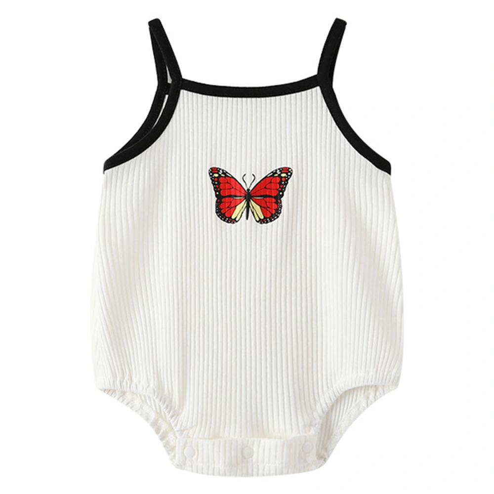 Baby Girl Sleeveless Romper Butterfly Print Square Neck Cami Jumpsuit