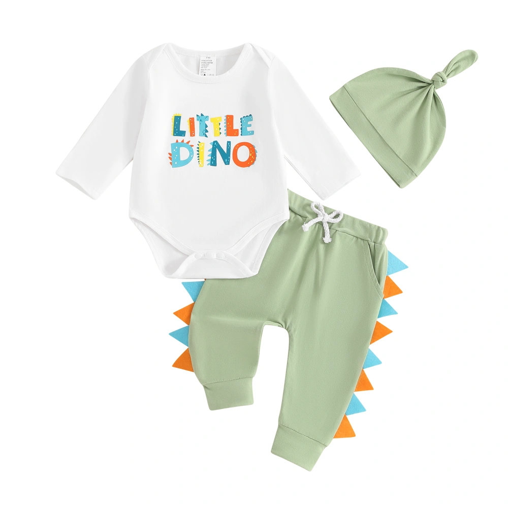 Boy 3PCS Set Long Sleeve Letter Print Romper Dinosaur Pants Hat