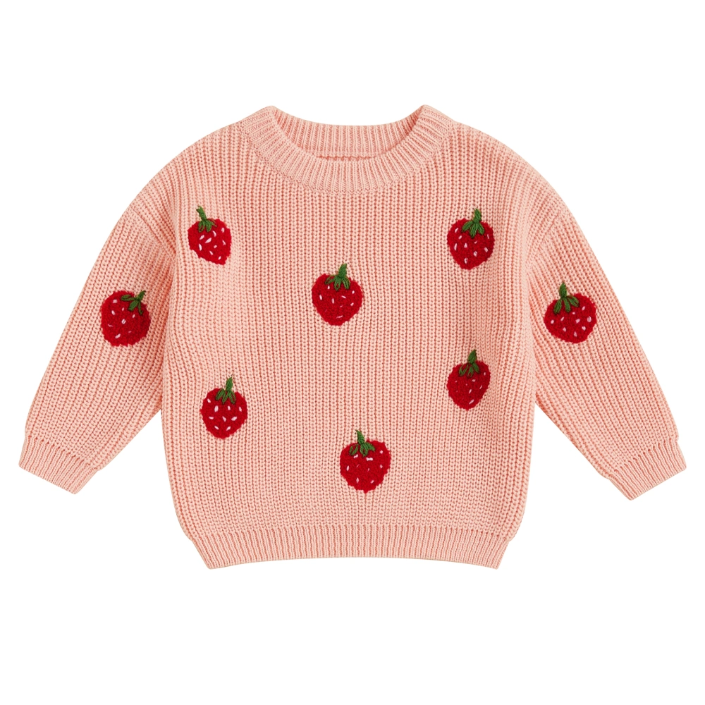 Toddler Girls Sweater Strawberry Embroidered Long Sleeve Pullovers