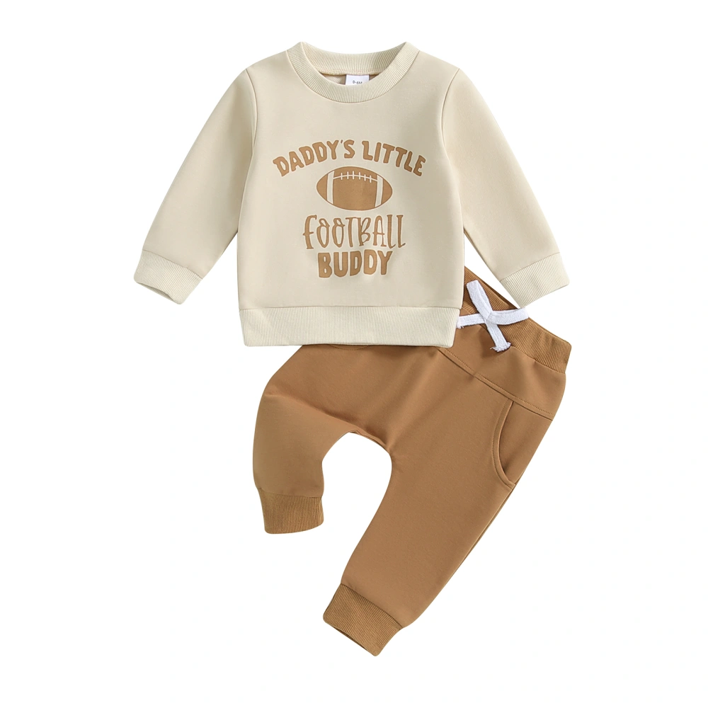 Baby Boy Fall Outfit Letter Rugby Print Sweatshirt and Elastic Pants