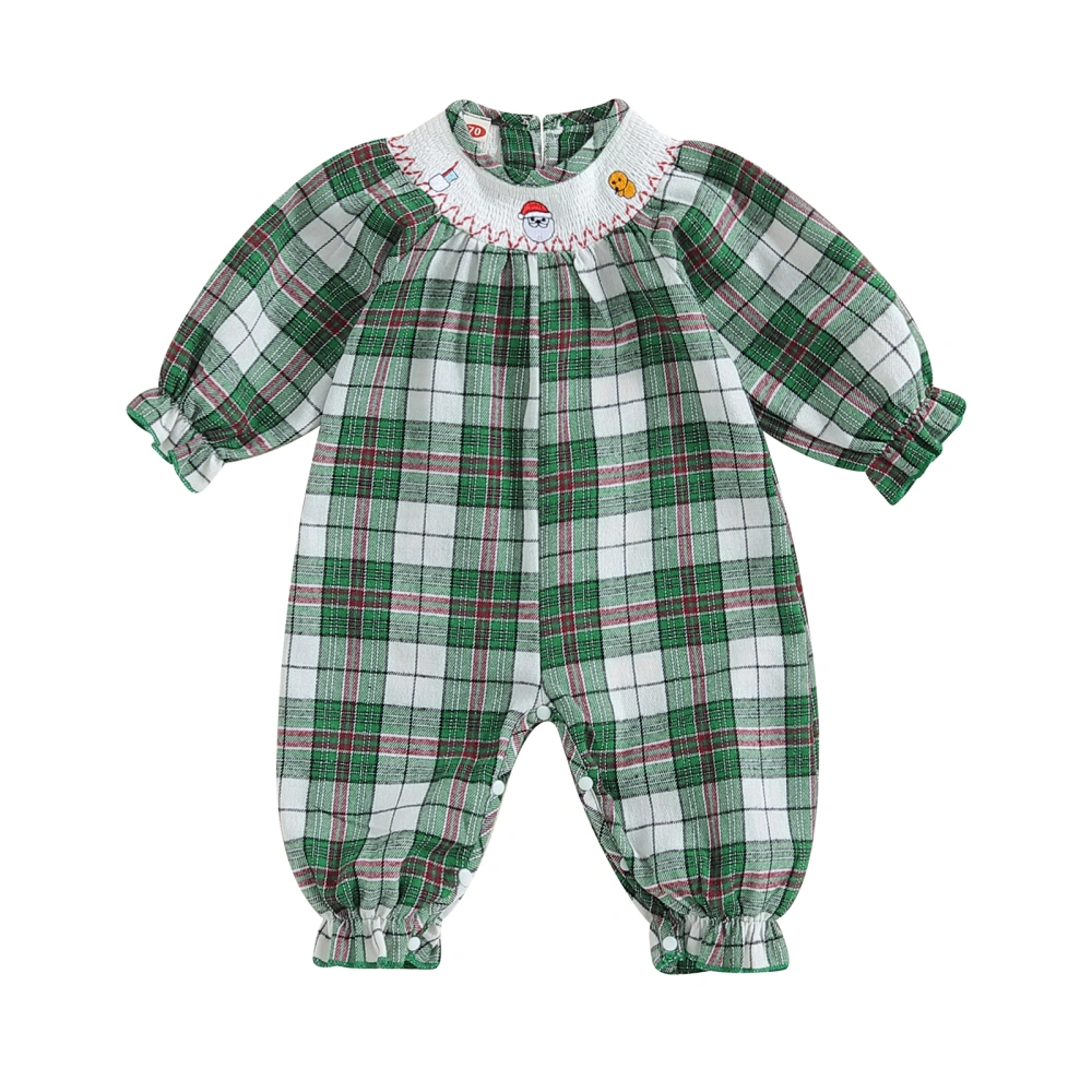 Baby Girls Christmas Romper Long Sleeve O Neck Plaid Jumpsuit