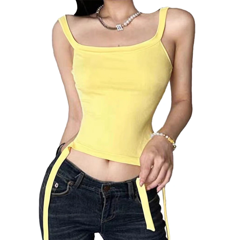 Women's Asymmetric Strappy Camisole Solid Scoop Neck Slim Tops