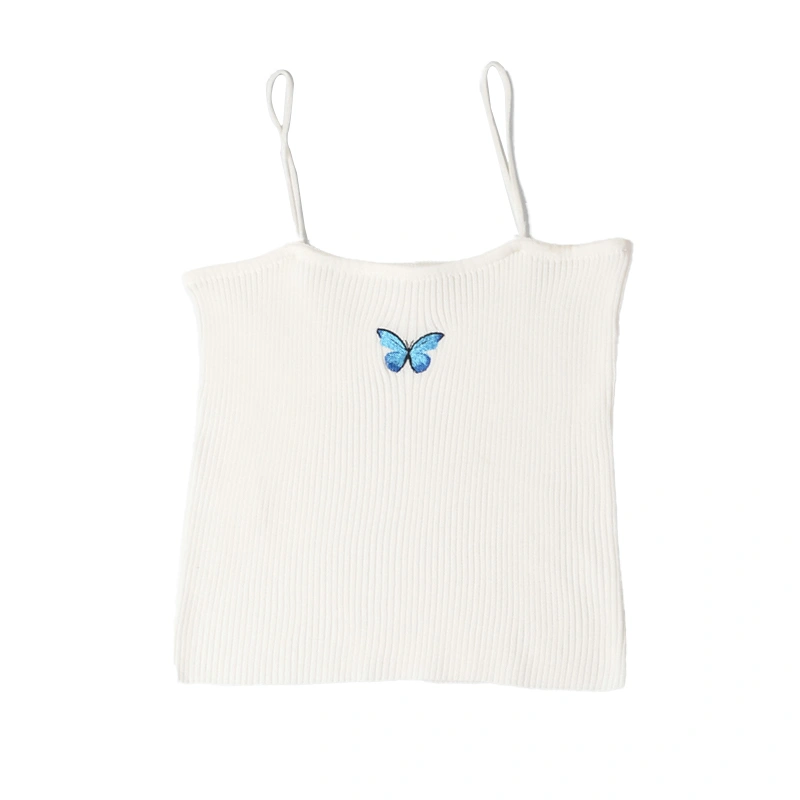 Women's Knit Cami Tops Sleeveless Butterfly Embroidery Camisole 