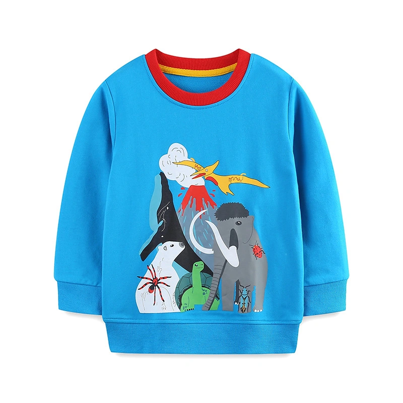 Boy Fall Sweatshirt Cartoon Animal Print Long Sleeve Loose Pullover