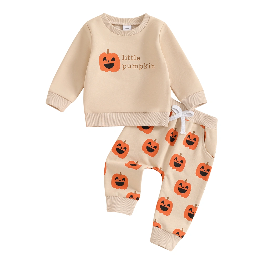 Baby Halloween Outfit Letter Pumpkin Print Sweatshirt and Pants Set