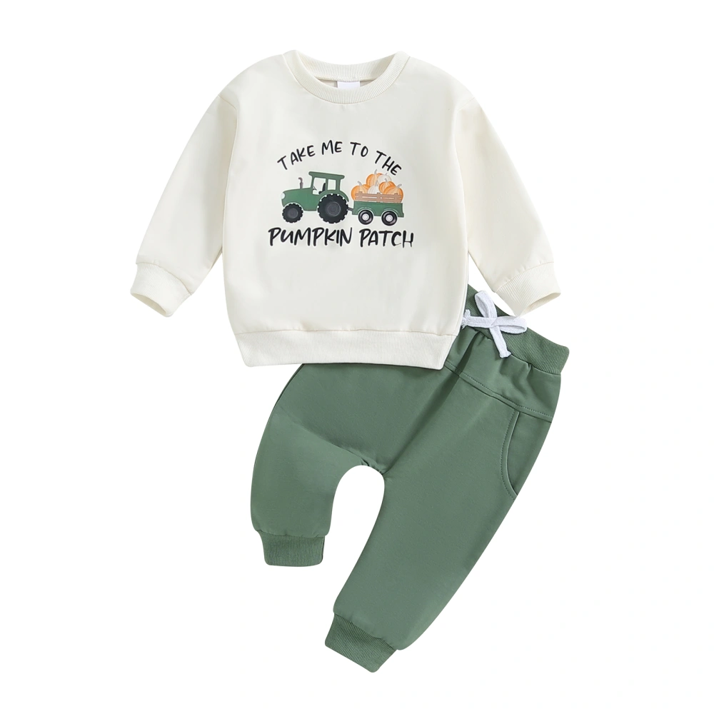 Little Boy Halloween Set Letter Tractor Print Sweatshirt Long Pant