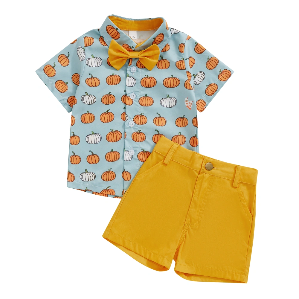 Toddler Boy Gentleman Outfit Pumpkin Print T-Shirt and Shorts