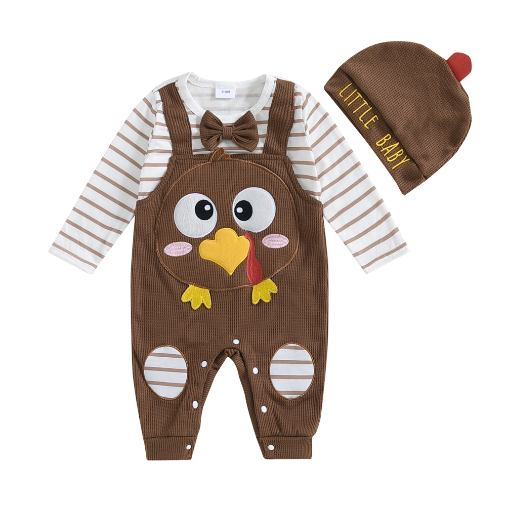 Baby Thanksgiving Romper Turkey Embroidery Long Sleeve Jumpsuit Hat