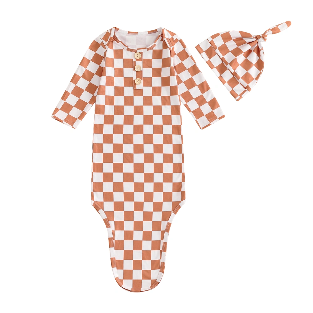 Toddler Long Sleeve Sleeping Sack Plaid Print Wearable Blanket and Hat